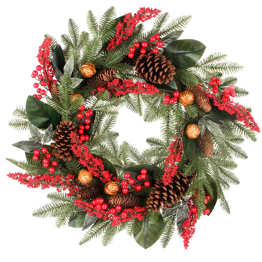 24 Inch Christmas Wreath Green Leaves Wreath for Front Door Artificial Eucalyptus Wreath with Berry and Pine Branches Christmas Decorations Indoor and Outdoor