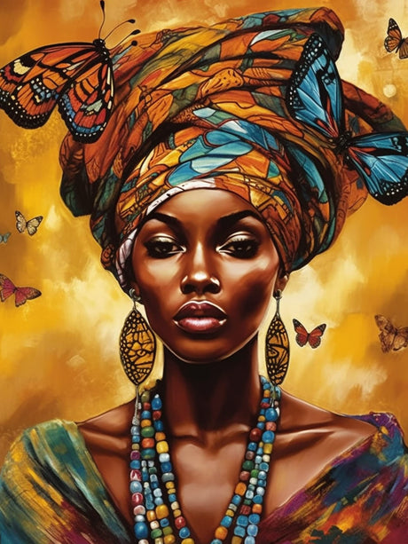 Reofrey DIY Diamond Art Kits for Adults African Woman, Full Drill Round Rhinestone Diamond Painting Kits, Cross Stitch Embroidery Canvas for Crafts Home Wall Decor 30x40cm Reofrey