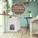 Cat Litter Box Enclosure with Soft Litter Mat; Hidden Cat Washroom Furniture with Door; Handwoven Rattan Cat House with Large Space; Pet Crate for Living Room, Bedroom, Balcony (White) Honiakaka