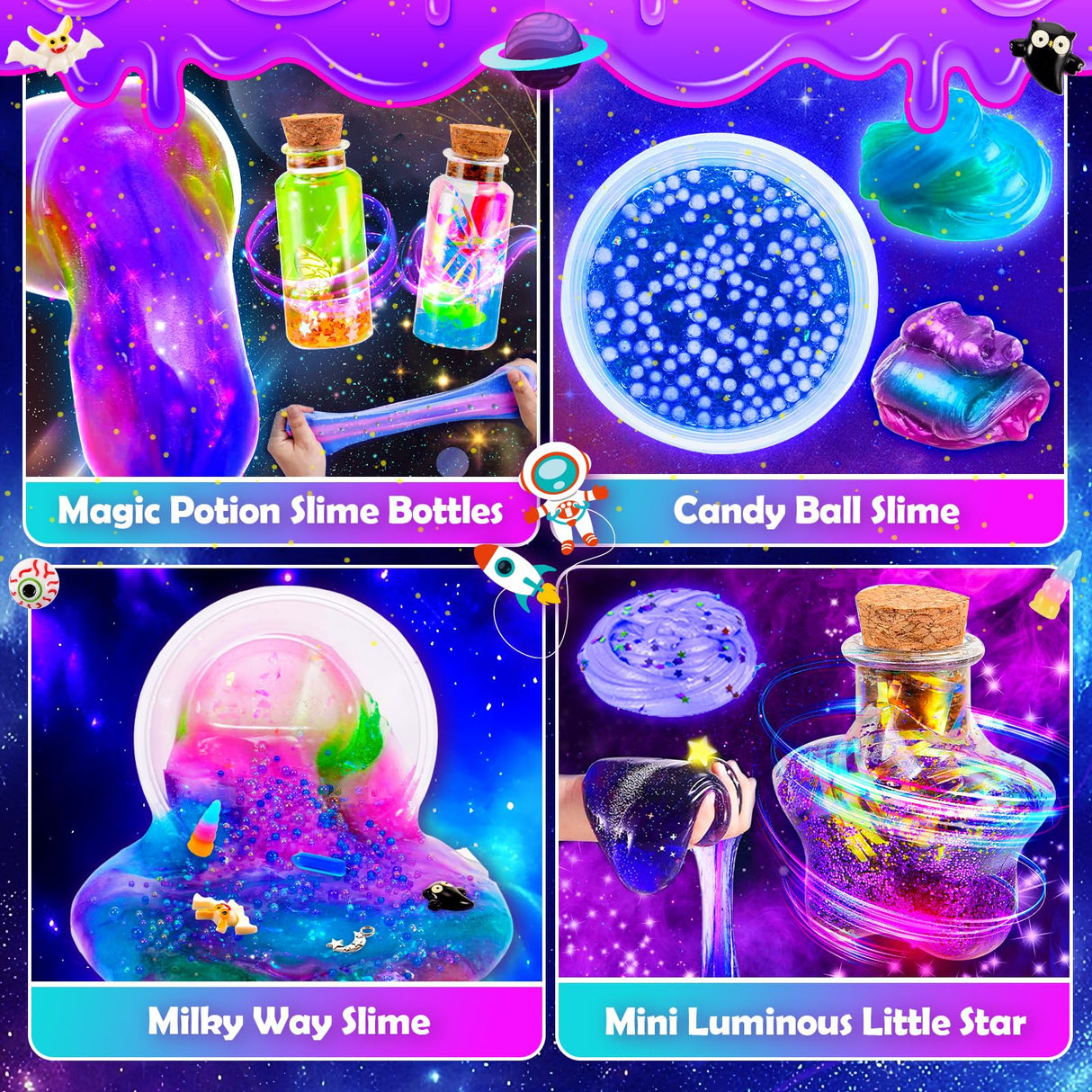 Slime Kit for Girls, Magic Galaxy Slime Making Kit with Magic Sticker,Making Butter Slimes Dark Powder to Make Glitter & Galactic Slimes Stress Relief Toys Fun Gifts Toys for 6-12 Year Olds Girls Boys HCHILDHOOD