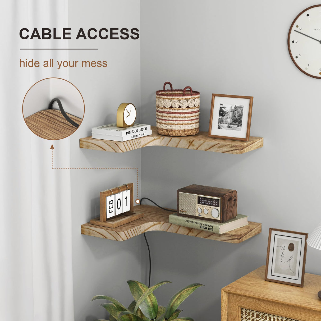fuqing Floating Corner Shelves, Wall Shelf Set of 3, Shelves for Wall Storage, Solid Wood Shelves for Storage, Wall Mount Wooden Display Shelf for Bathroom Bedroom Kitchen Garage, Carbonized Black fuqing