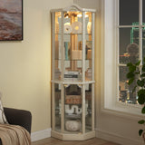 CKEASEAN 72" H Lighted Curio Cabinet with Light Blub, Glass Display Cabinet with 6 Adjustable Shelves, Tempered Glass Doors, Corner Wine Cabinet Storage Rack for Bar and Liquor Storage (White) CKEASEAN