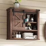AMERLIFE 24" Wall Cabinet, Farmhouse Storage Cabinet with Sliding Barn Door & Adjustable Shelf, Cabinet Wall Mounted for Bathroom, Kitchen, Living Room, Reclaimed Barnwood AMERLIFE