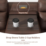 Olodumare Genuine Leather Manual Reclining Sofa with Console, Drop Down Table, Cup Holders and Magazine Bag, 3-Seater Recliner, Mid-Century, for Living Room, Bedroom, Recreation Room-Brown Olodumare