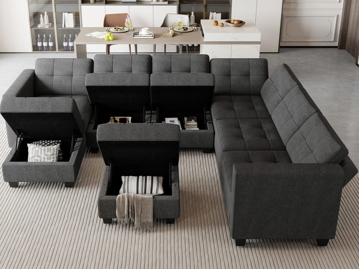 Belffin Modular Sectional Sofa Set with Ottomans Oversized U Shaped Sofa Set with Storage Seat Modular Sofa Couch with Reversible Chaises Modern Fabric Dark Grey Belffin