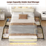 Maupvit Queen LED Bed Frame with Storage Headboard, 4 Storage Drawers & Charging Station, Metal Support Base, No Box Spring Needed, Beige Maupvit