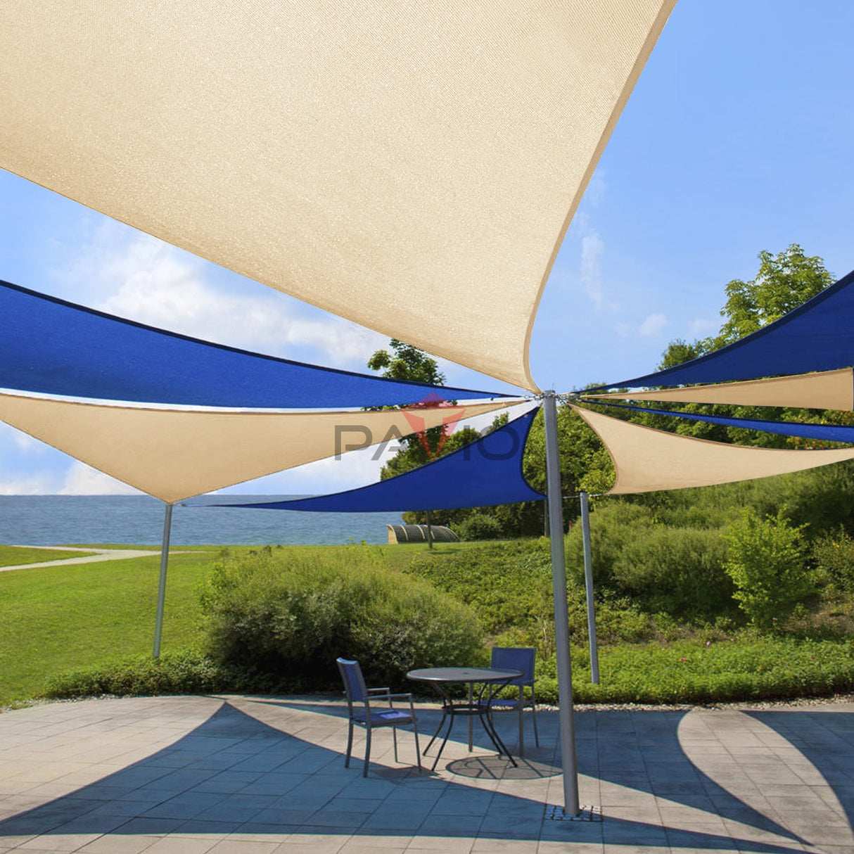 Patio Paradise 15' x 15' x 15' Sun Shade Sail Triangle Canopy, Permeable Shade Cloth Fabric Sunlight Block Patio Cover HDPE Deck Awning for Outdoor Backyard Pergolas Roof Shading, Beige Patio
