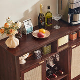 Lerliuo Rattan Wine Cabinet with 2 Doors, Boho Liquor Cabinet with Wine Racks, Farmhouse Coffee Bar Station for Living Room, Dining Room, Kitchen, Walnut Lerliuo