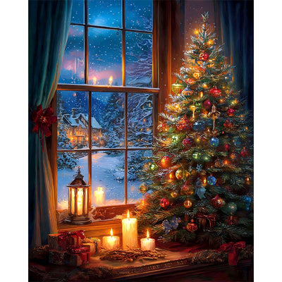 xackcme Christmas Tree Paint by Numbers for Adults, Christmas Paint by Number on Canvas Without Frame, DIY Xmas Oil Painting for Gift Home Wall Decor (16x20 inch)