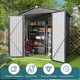 Gizoon Outdoor Storage Shed 6 x 4 FT, Galvanized Metal Garden Shed with Double Lockable Doors, Outdoor Storage Clearance for Backyard Patio Lawn-Dark Grey Gizoon