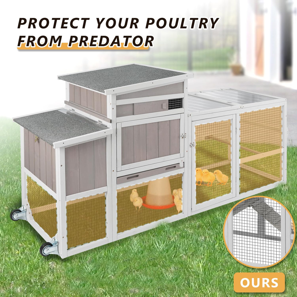 Magazoopet 79“L Chicken Coop and Run, 2 Story Backyard Hen House with Nesting Box, Poultry Cage for 1-3 Chickens Ducks Rabbits with Removable Tray, Ramp and UV-Resistant Roof Panel Magazoopet