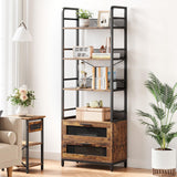 IDEALHOUSE Bookshelf with Drawers Industrial Bookcase with 4 Tiers Open Storage Shelves Rustic Bookshelves 70.87" Tall Display Racks Farmhouse Bookshelf for Bedroom, Living Room, Home Office, Brown IDEALHOUSE