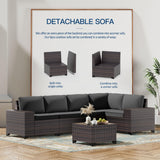 Kullavik 6PCS Outdoor Patio Furniture Set PE Wicker Rattan Sectional Sofa Patio Conversation Sets,Black Kullavik