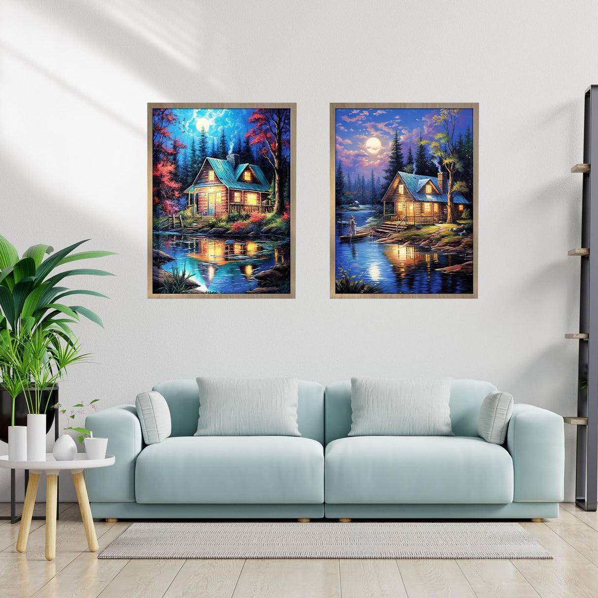 YOYA 2 Pack Log Cabin Diamond Painting Kits for Adults, Lake Cabin 5D Diamond Art Kits for Adults, DIY Scenery House Full Drill Gem Art Painting Kit for Home Wall Decor 12 x 16 Inch YOYA