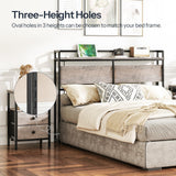 HOOBRO Full Size Headboard, Headboard with 2 Outlets and 4 USB Ports, Adjustable Height, Storage Rack, Sturdy and Stable, Easy Assembly, Greige and Black HOOBRO