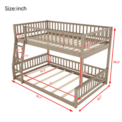 Full XL over Queen Solid Wood Bunk Bed for Kids and Adults - Detachable Low Bunk Bed with Inclined Ladder in Walnut - WoodArtSupply