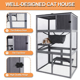 X-ZONE PET Catio Wooden Cat House, Outdoor 3 Floors Cat Enclosure, Indoor Large Kitten playpen with Hammock & Resting Box, Cat Cage Waterproof Roof X-ZONE PET