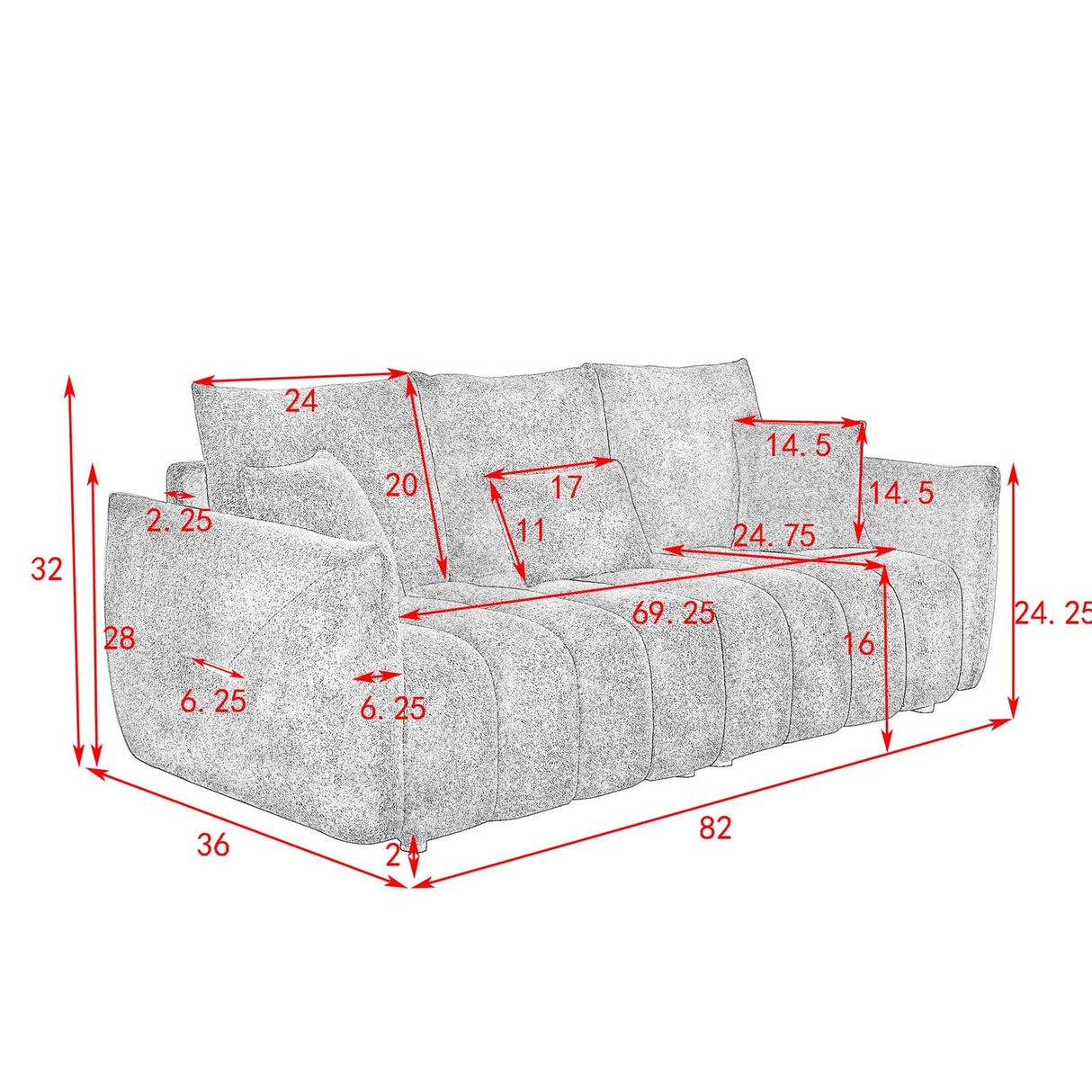 Antetek 82" Modern Sofa Couch, Comfy Deep Seat Teddy Cloud Sofa, Upholstered 3-Seater Boucle Couch, Oversized Loveseat for Living Room, Bedroom, Office, Apartment, Black Antetek