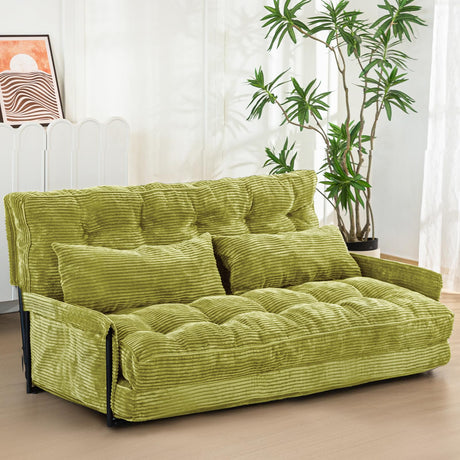 MAXYOYO Adjustable Floor Sofa Couch with 2 Pillows, Multi-Functional Bean Bag Bed, 5-Position Foldable Lazy Sofa Sleeper Bed with Armrest, Versatile Floor Seating for Reading, Green, Double MAXYOYO