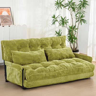 MAXYOYO Adjustable Floor Sofa Couch with 2 Pillows, Multi-Functional Bean Bag Bed, 5-Position Foldable Lazy Sofa Sleeper Bed with Armrest, Versatile Floor Seating for Reading, Green, Double