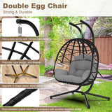 ZENPETIO Double Hanging Egg Chair with Stand, Rattan Wicker Swing with UV Resistant Cushion and Pillow, for Indoor Outdoor Bedroom Patio Hanging Basket Lovers Seat, Black ZENPETIO