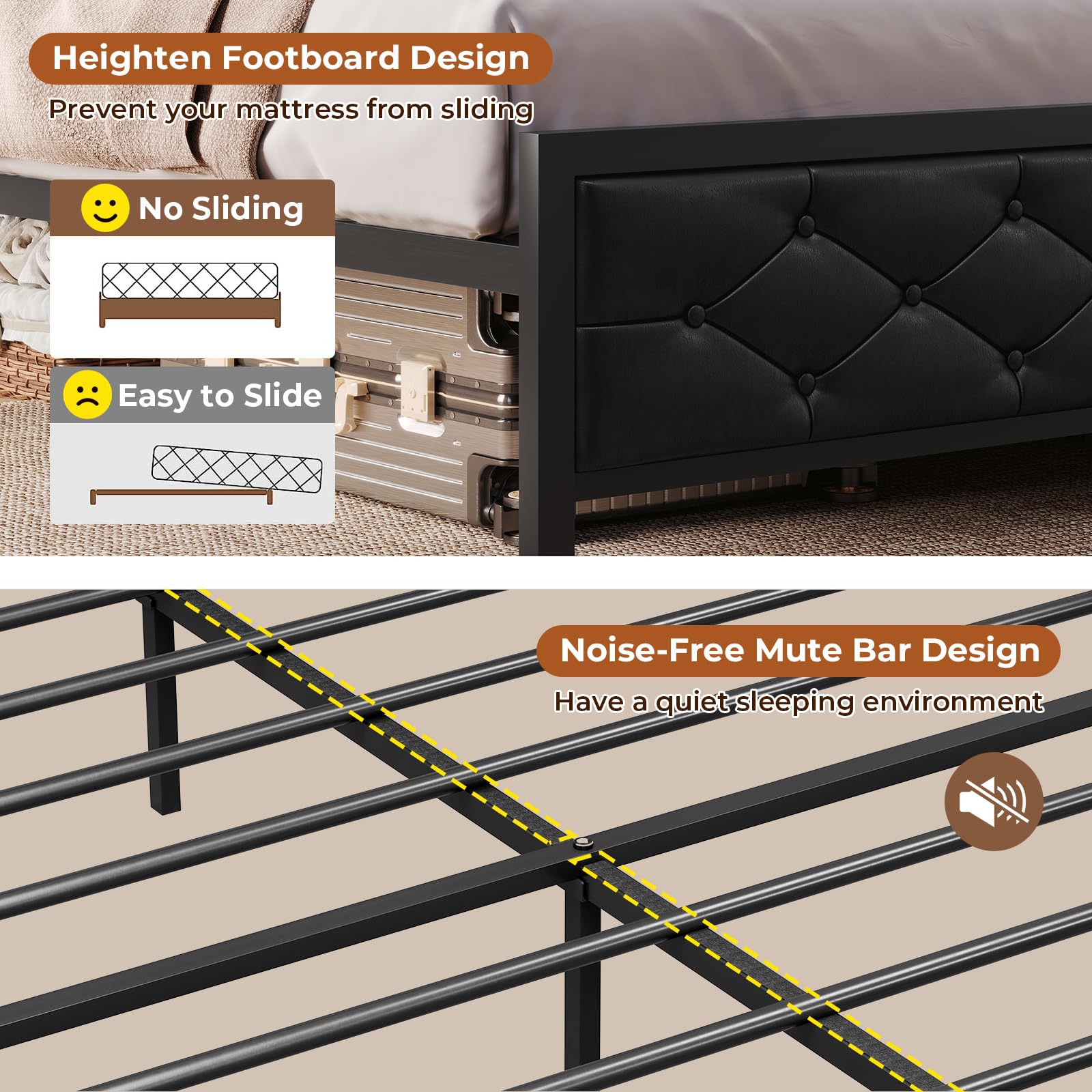 DICTAC King Size Metal Bed Frame with Smart Charging Headboard, Storage Shelves, and LED Lighting - WoodArtSupply