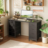 Huuger 47 Inch Computer Desk with 8 Drawers, Office Desk Work Desk for Home Office, Study, Gaming Desk with Fabric Drawers, Large Storage, Black Huuger