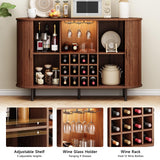 ONBRILL 55" Wine Bar Cabinet with LED Light,Modern Liquor Whiskey Coffee Station with Wine Rack and Glass Holder, Farmhouse Buffet Sideboard with Storage for Living Room, Kitchen, Entryway (Walnut) ONBRILL