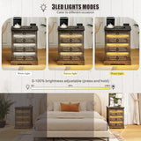 FREDEES Farmhouse Night Stand with Gun Drawer, Bedside Table with Charging Station, LED Nightstand with Human Sensor Light, Smart End Table for Bedroom Living Room, Rustic FREDEES