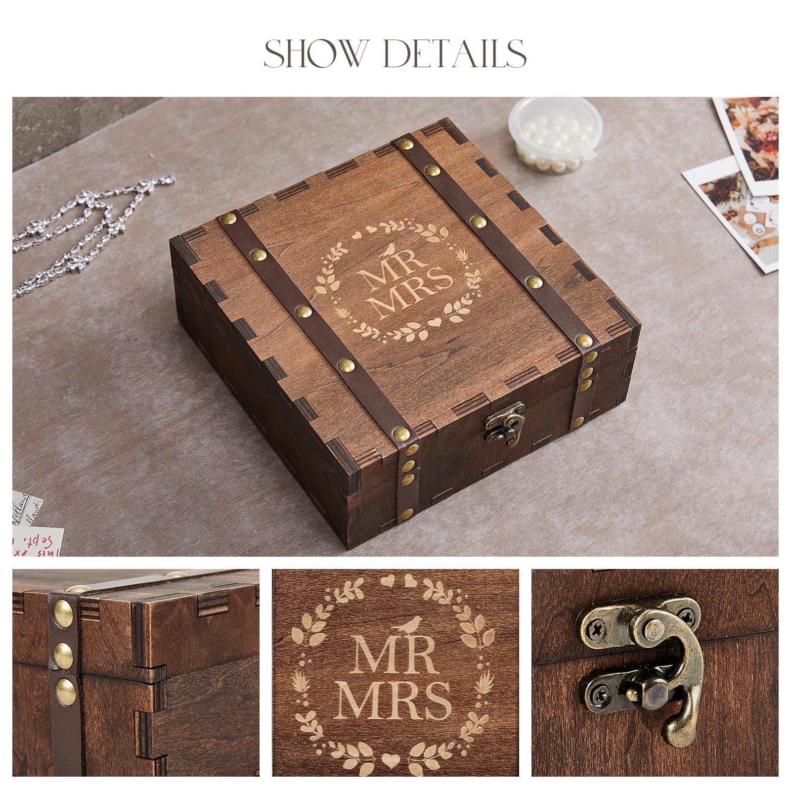 AW BRIDAL Wedding Keepsake Box with Lids Wood Memory Box Bridal Shower Gifts Wedding Engagement Gifts for Couples Mr Mrs Storage Gift Box - WoodArtSupply