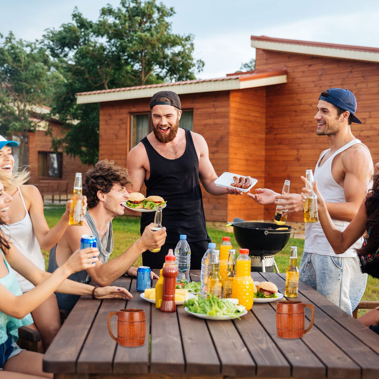 2 Pieces 17 oz Wooden Beer Mugs Wood Drinking Cup Wood Beer Stein Tankard Mug Tea Cup Barrel Mug Craft Tankard Wooden Drinkware with Handle for Tea Water Milk Men Women Coffee Travel Outdoor Suclain