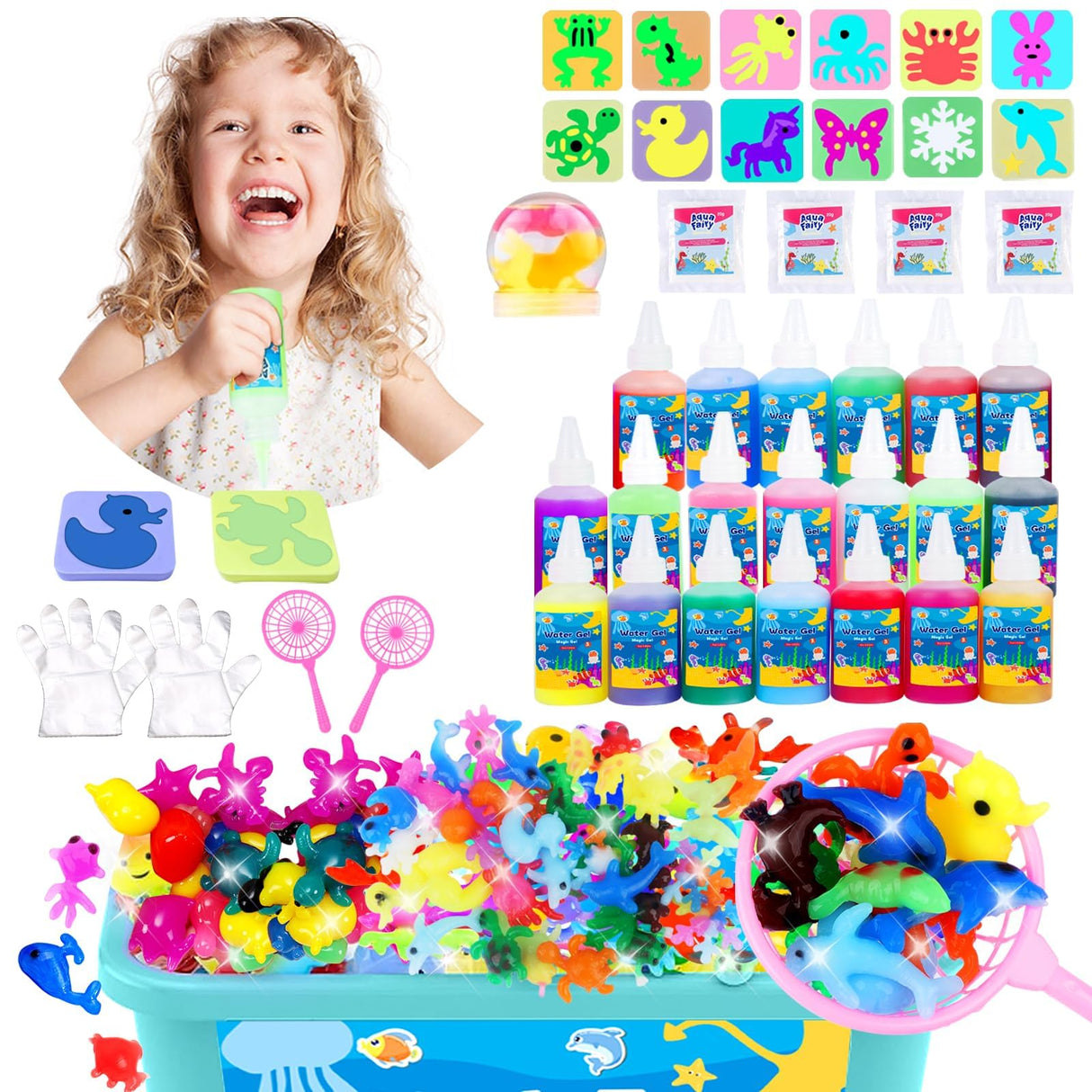 Magic Toys Water Gel Kit: 20 Colors Fairy Aqua Gel with Pearlized & Luminous Magic Paint - Handmade Creative Water Art Set with 12 Shape 3D Molds for Kid Birthday Party Gift Toylfort