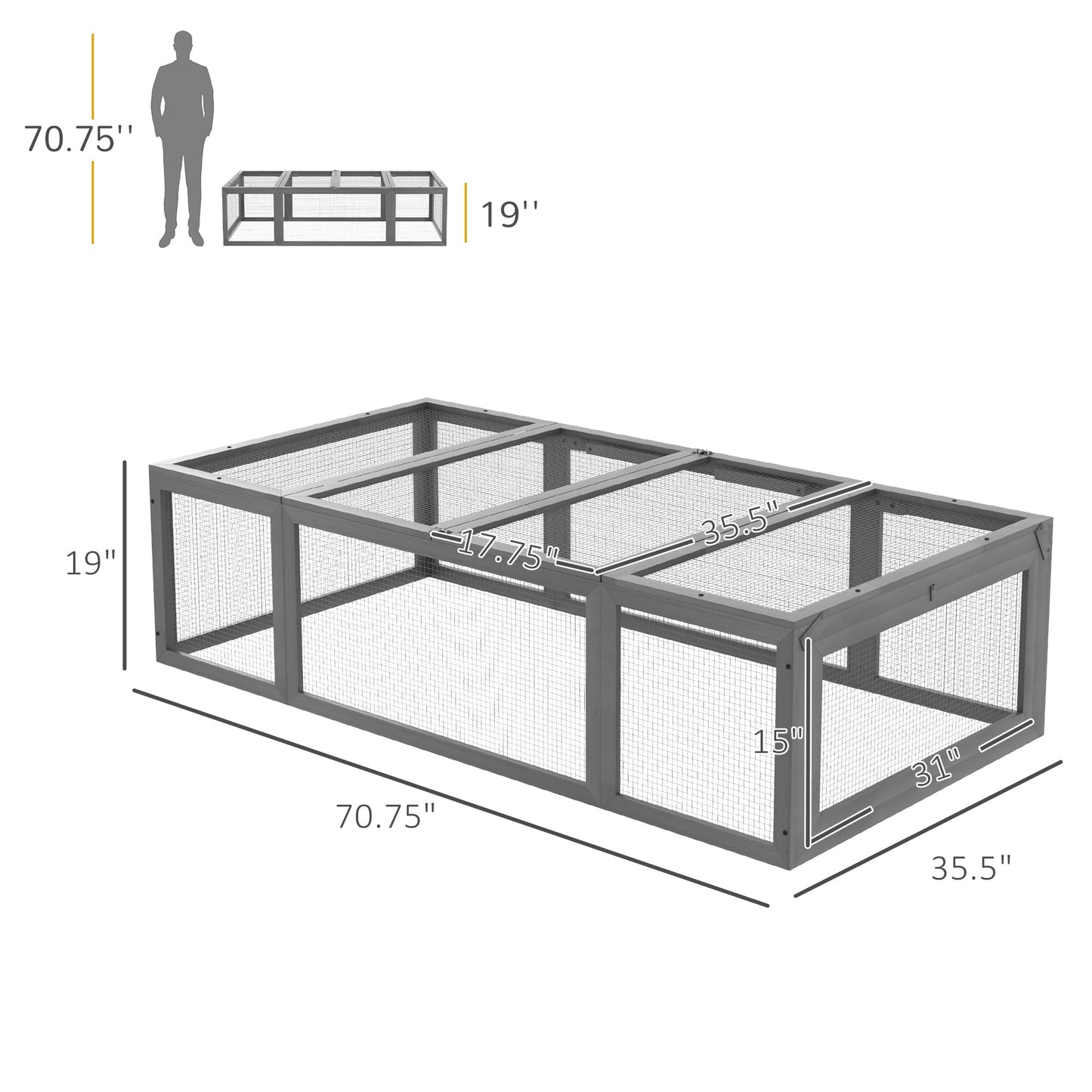 PawHut Large Wooden Rabbit Hutch Bunny Hutch Small Animal Habitat Enclosure Outdoor Run and Lockable Doors, Gray - WoodArtSupply