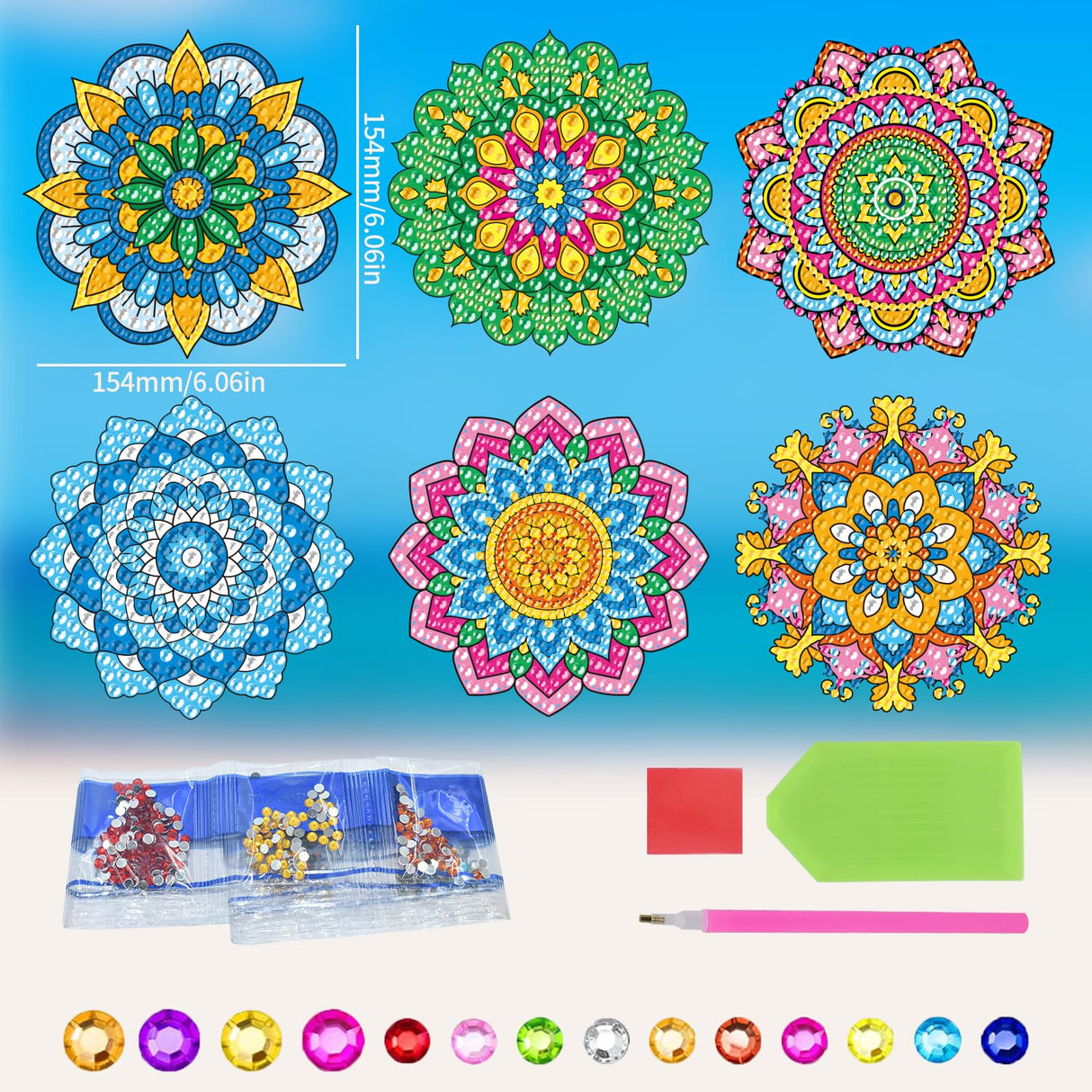 ACSAUMMY Diamond Art Kits, 6pcs Mandala Diamond Art Suncatchers Stained Glass Window Stickers, DIY Gem Craft Kit Window Static Clings, Diamond Art Kits for Adults, Kids, Decoration ACSAUMMY