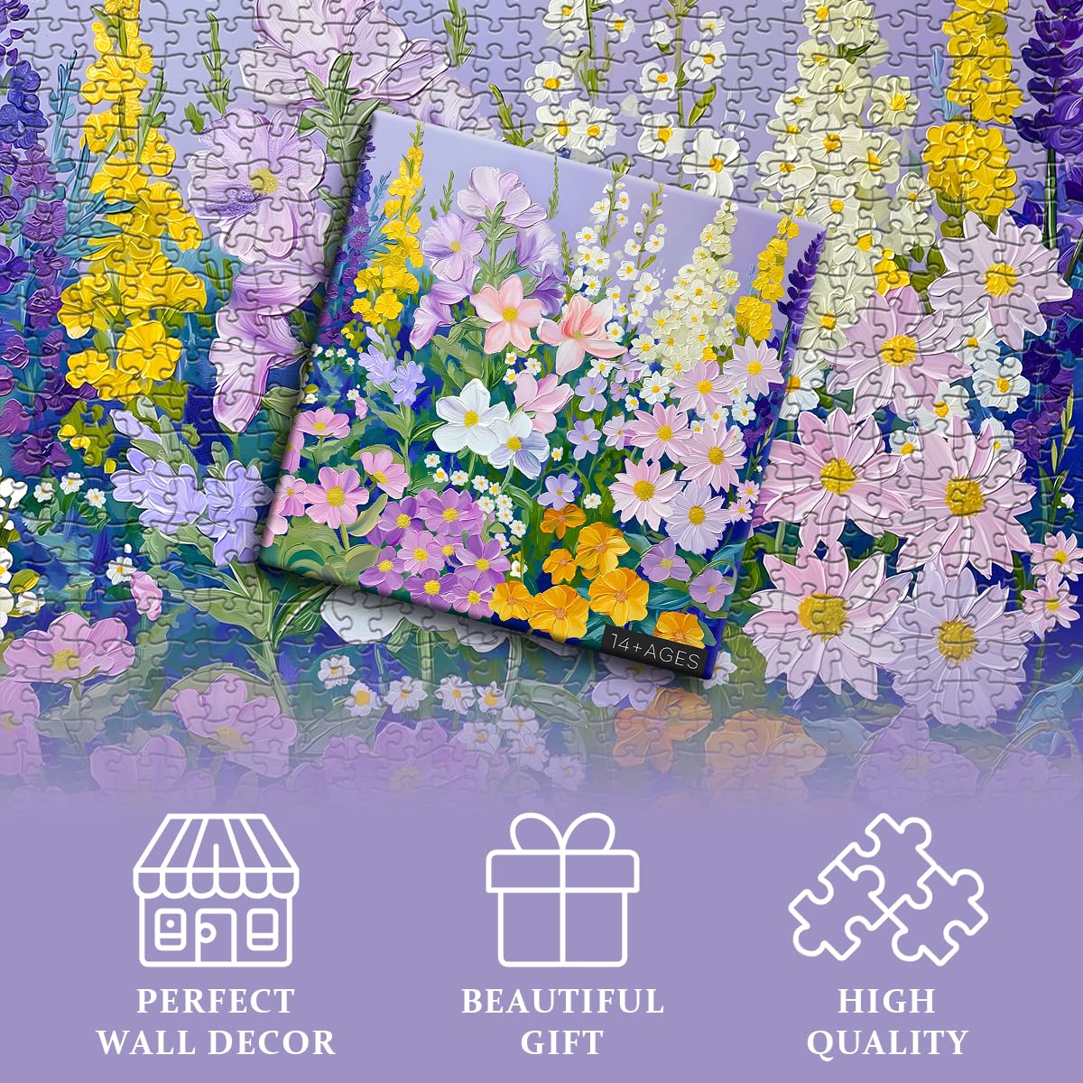 Flower Puzzle for Adults 1000 Pieces, Floral Art Plant Puzzle, Colorful Painting Garden Jigsaw Puzzle