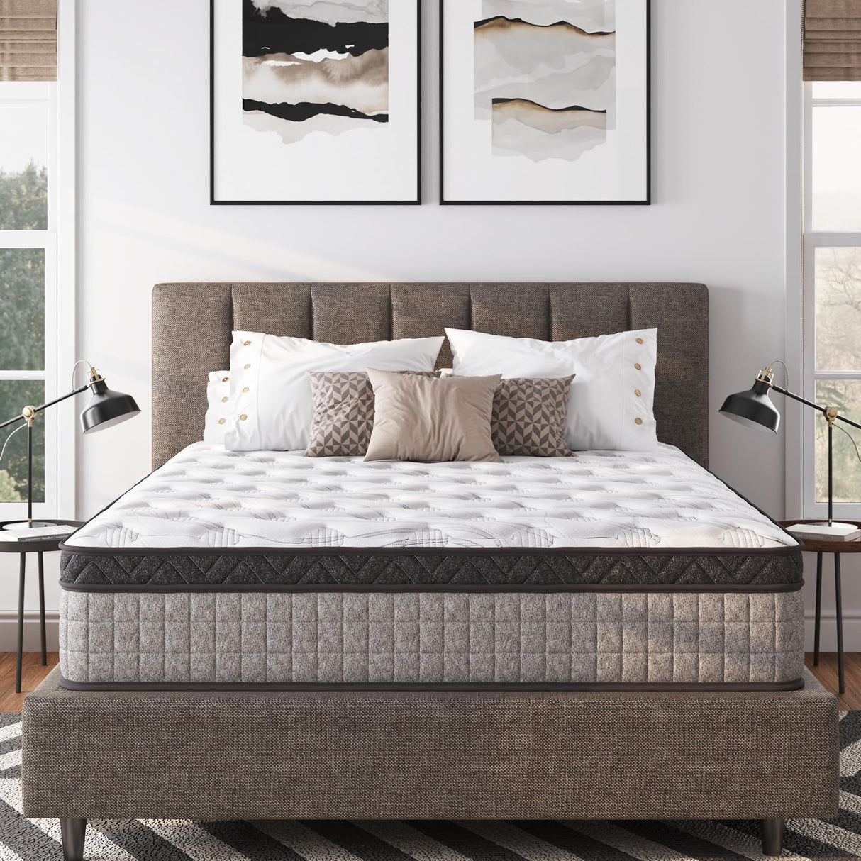 Twin Size Hybrid Mattress, 12 Inch, Gel Memory Foam & Individually Pocket Innerspring, Medium Firm, Grey MTSVMP