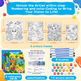 4 Pack Paint by Numbers for Kids Ages 6-8 8-12, Pre-Drawn Canvas Painting Kit with 12 Acrylic Paints & 8 Brushes, DIY Canvas Art Kits for Kids Painting Activities, Classroom Crafts, Wall Decor MGparty