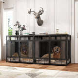 PIAOMTIEE 70.9" Large Double Dog Crate Furniture, Heavy Duty Wooden Iron Crate Kennel Furniture with Removable Divider for Small Medium Large Dogs, Rustic Brown+Black PIAOMTIEE