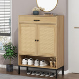 Loomie Rattan 5-Tier Shoe Storage Cabinet with Doors, Drawer & Cubby, 44.3" Boho Shoe Organizer for Entryway Hallway Closet (Natural) Loomie