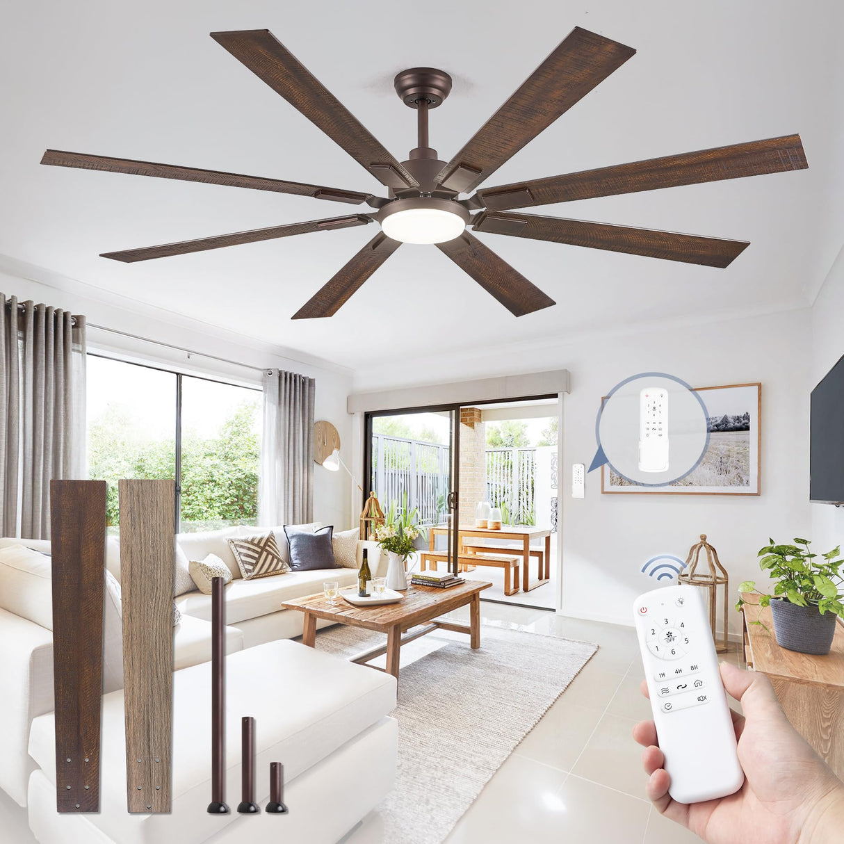 ZMISHIBO 72 inch Oil Rubbed Bronze Ceiling Fans with Lights and Remote, Indoor/Outdoor Farmhouse Ceiling Fan for Living Room Patio, 6 Speed Reversible Quiet DC Motor, 3CCT, Dual Finish Blades ZMISHIBO