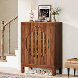 Tribesigns 5-Tier Shoe Cabinet with Round Louvered Doors, 20 Pairs Farmhouse Shoe Storage Cabinet with Adjustable Shelves, Freestanding Shoe Rack Organizer for Entryway, Hallway, Living Room, Brown Tribesigns