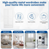 BYNSOE Metal Armoire Wardrobe Closet with 2 Doors 72'' Wardrobe Cabinet with Drawers and Hanging Rail Metal Closet with Adjustable Shelves for Bedroom. (White, with 1drawer) BYNSOE