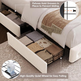 HIFIT Upholstered Full Size LED Bed Frame with Charging Station and 4 Large Storage Drawer, Velvet Button Tufted Full Platform Bed with Adjustable Headboard, No Box Spring Needed, Easy Assembly, Beige HIFIT