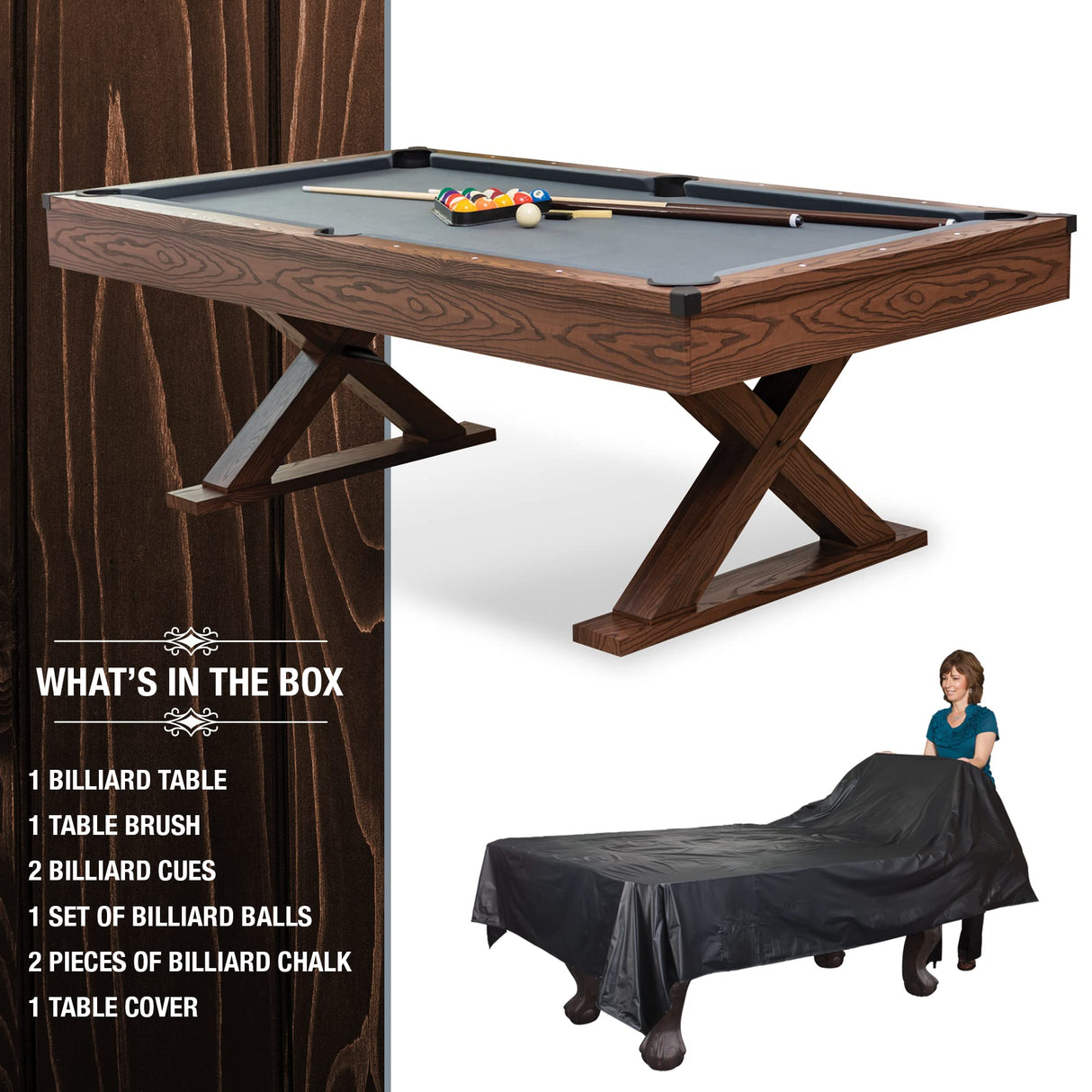 EastPoint Sports Dunhill 87-Inch Rustic Pool Table - 8 Ball Game with Accessories for Billiards & Indoor Games in Rec Room, Basement or Family Room EastPoint Sports