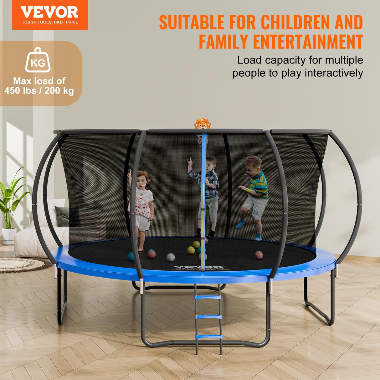 VEVOR 14FT Trampoline with Enclosure Net, Ladder, and Curved Pole, Heavy Duty with Jumping Mat and Spring Cover Padding, Outdoor Recreational for Kids Adults VEVOR