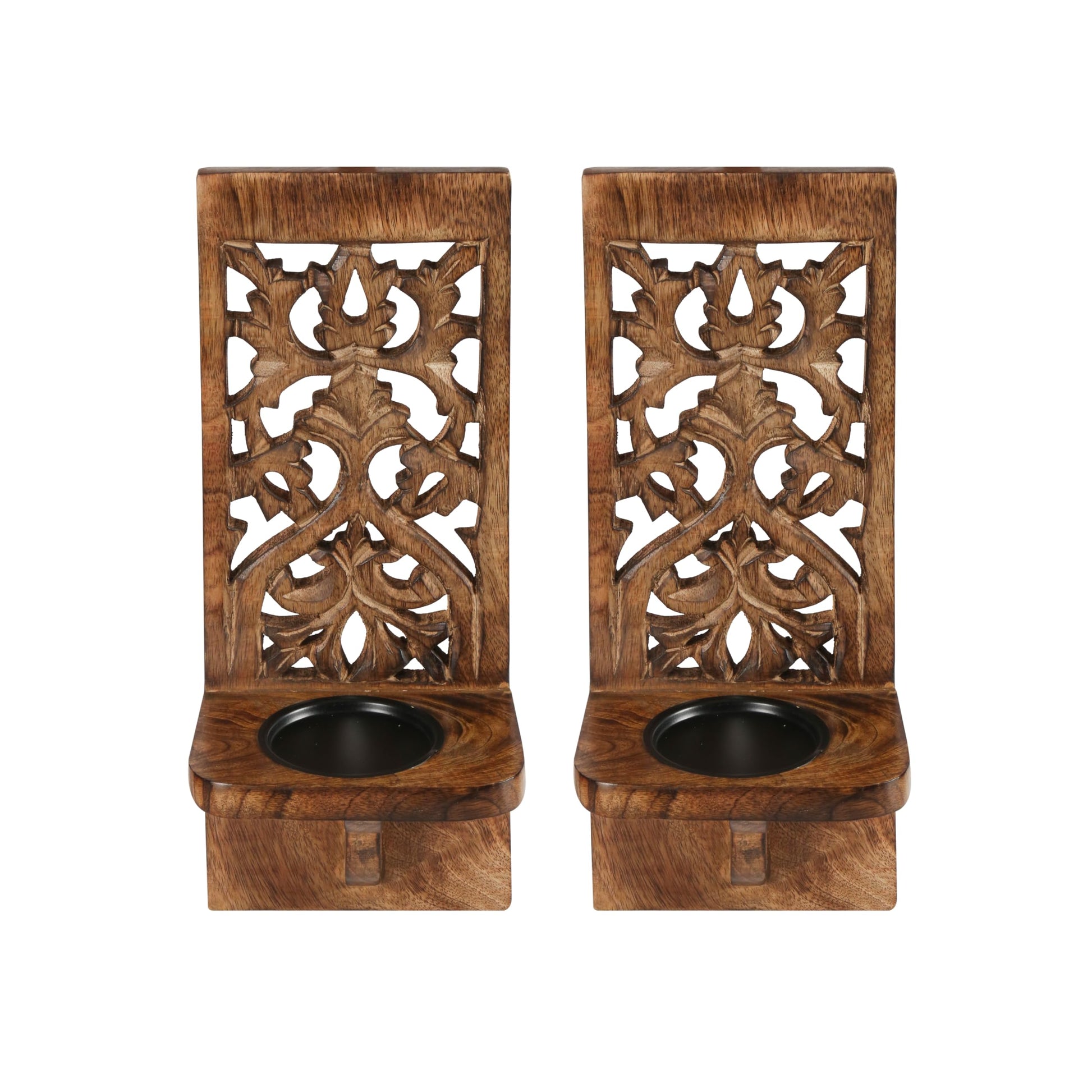 Wall Mount Rustic Candle Scones Set of 2, Wooden Candle Holders, Floating Shelves Pillar Candle Sconce, Hanging Shelf Farmhouse Wall Décor for Living Room Bedroom Bedroom - 16 Inch - Antique  - WoodArtSupply