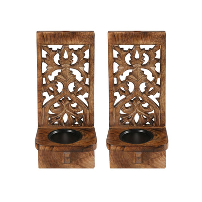 Wall Mount Rustic Candle Scones Set of 2, Wooden Candle Holders, Floating Shelves Pillar Candle Sconce, Hanging Shelf Farmhouse Wall Décor for Living Room Bedroom Bedroom - 16 Inch - Antique  - WoodArtSupply