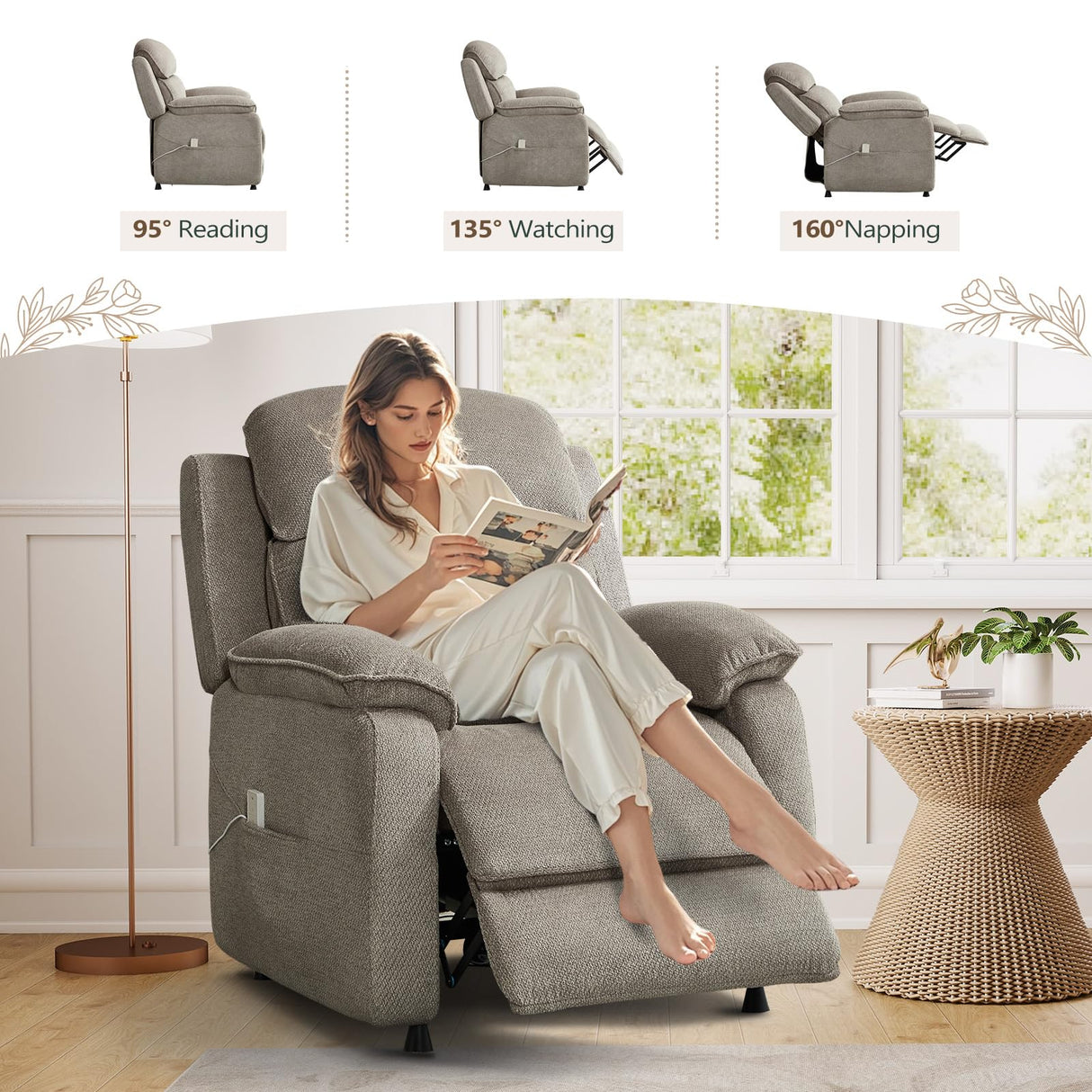 ANJ Power Recliner Chair, Electric Recliner for Adults,Oversized Reclining Chair with Remote & Side Pockets for Living Room， Bedroom,Home Theater ANJ