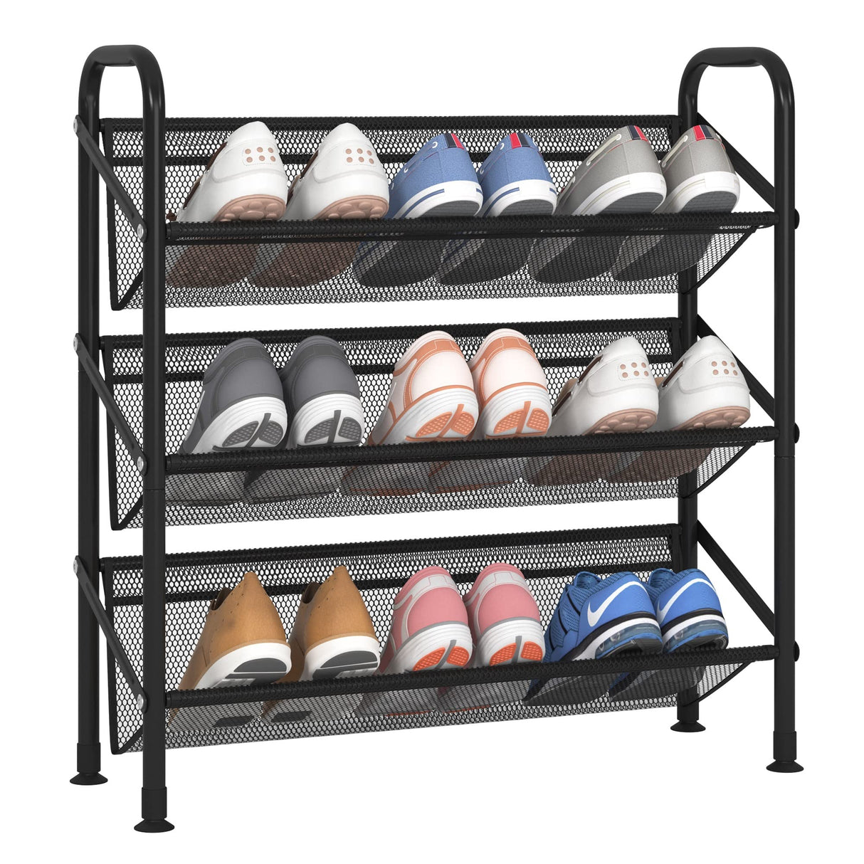 FKUO 3 Tier Shoe rack for closet Mesh fabric narrow Metal shoe racks, Small Shoe Storage Organizer Shelf for Entryway, Hallway, Dorm Room (Black, 3 Tier) FKUO