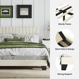 AILUNWALL Twin Size Bed Frame, Velvet Upholstered Platform Bed with Adjustable Tufted Headboard, Sturdy Frame and Slats, No Noiseless, No Box Spring Required, Easy Assembly, Beige AILUNWALL